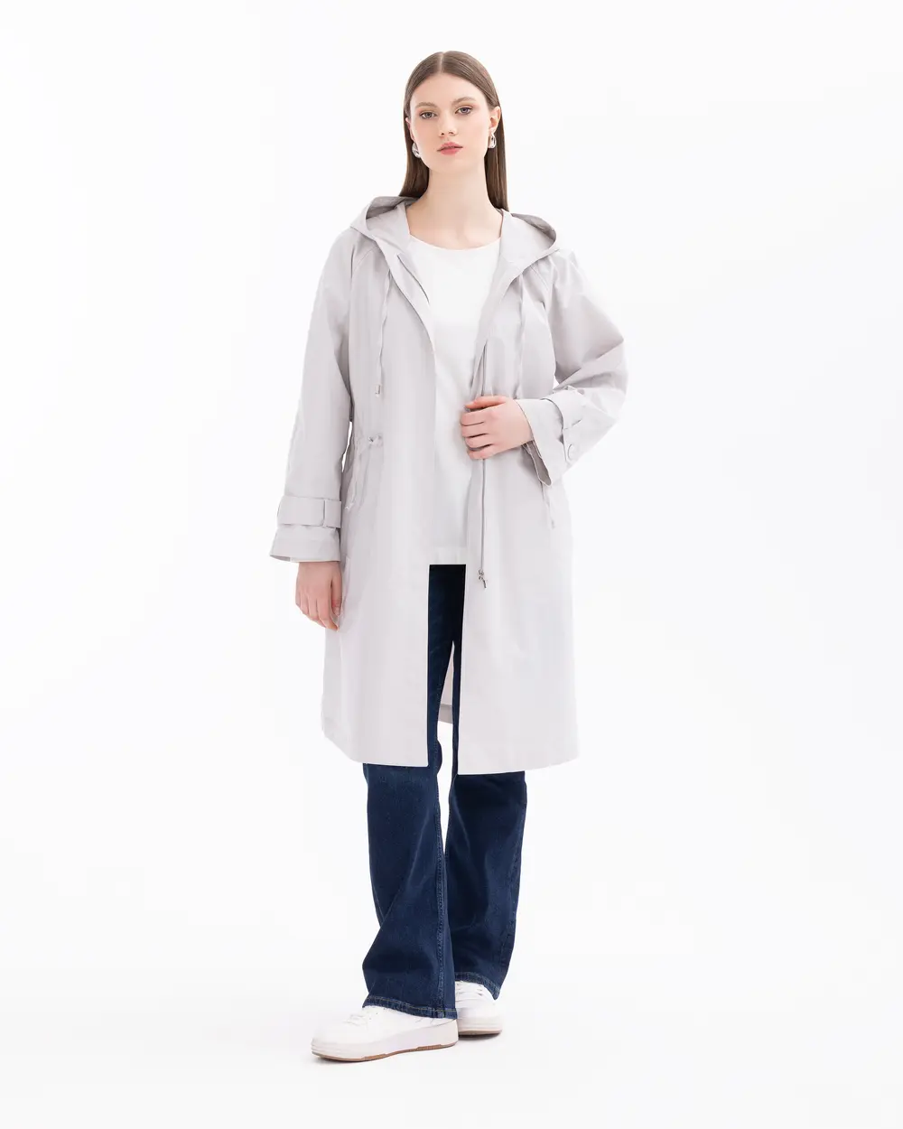 Plus Size Hooded Sports Trench Coat