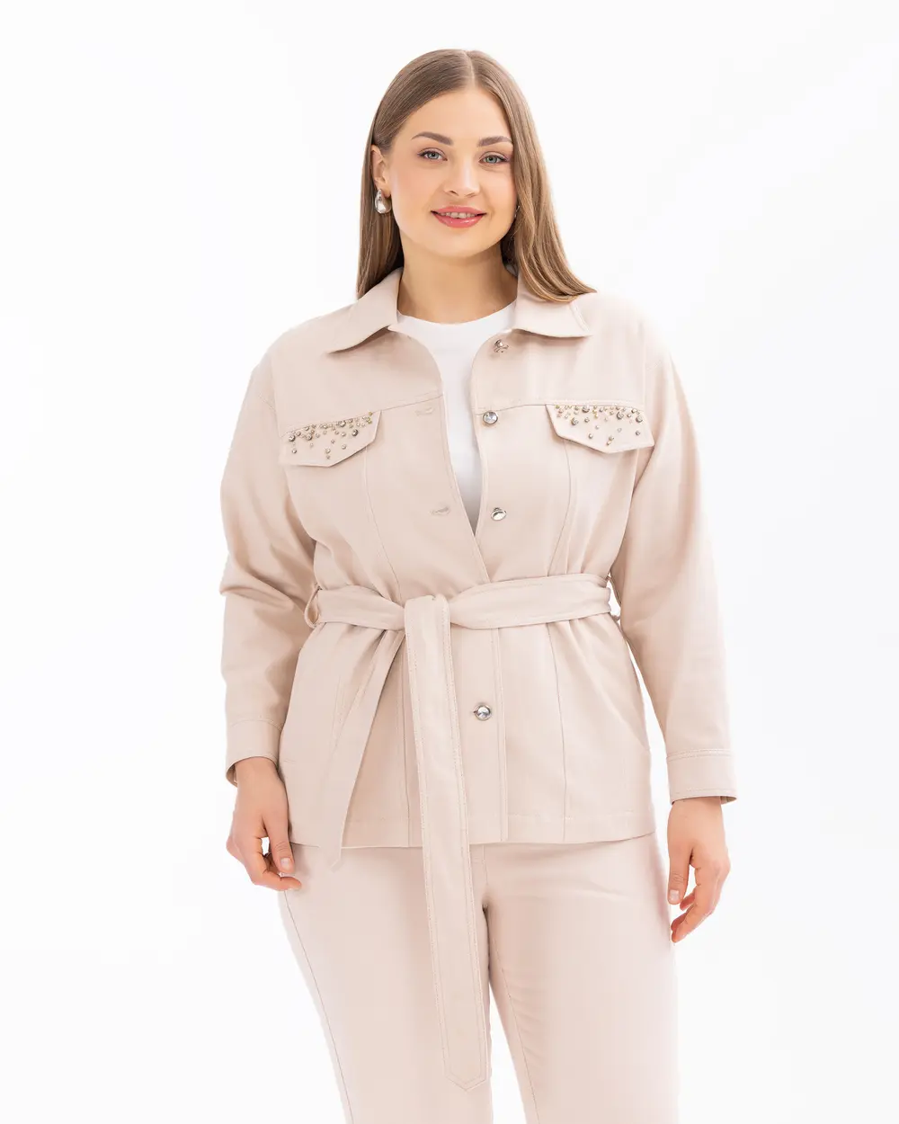 Plus Size Shirt Collar Pocket Jacket