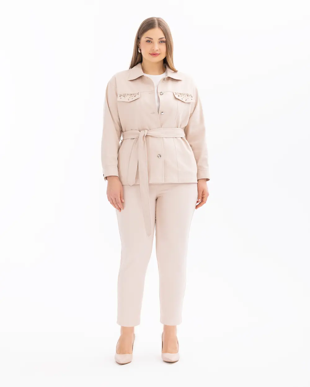 Plus Size Shirt Collar Pocket Jacket