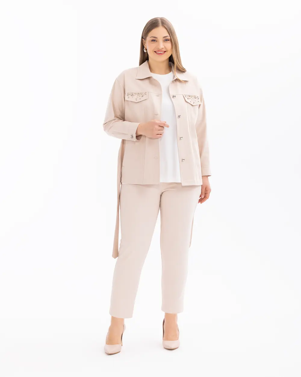 Plus Size Shirt Collar Pocket Jacket