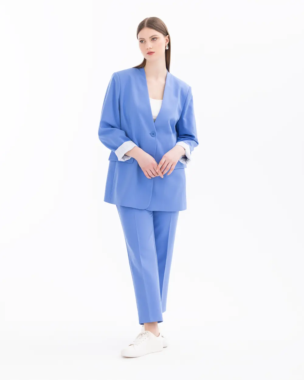 Plus Size V-Neck Blazer Jacket with Pockets