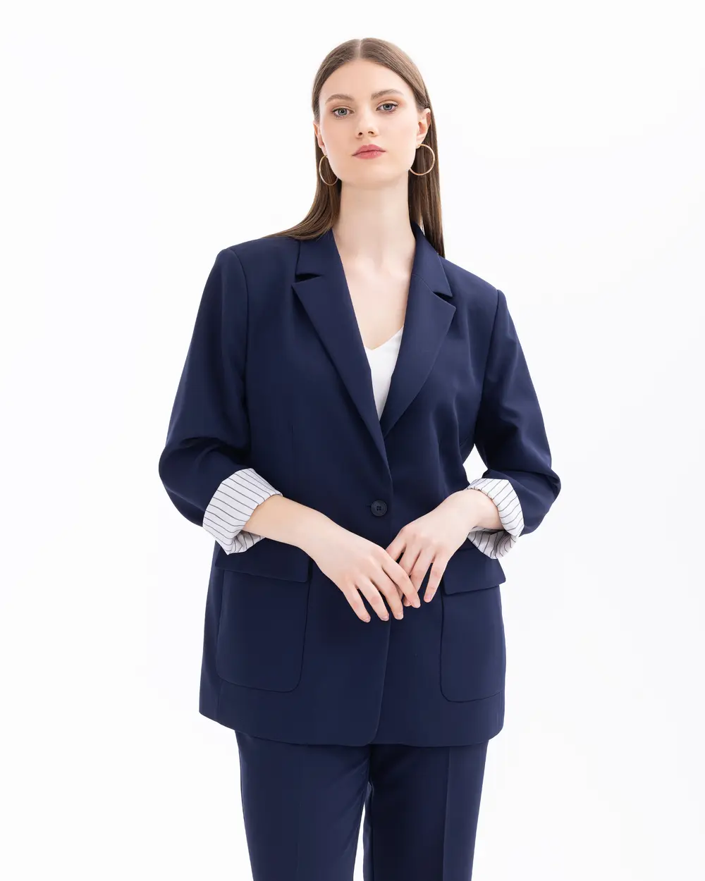 Plus Size Jacket Collar Pocket Blazer Jacket