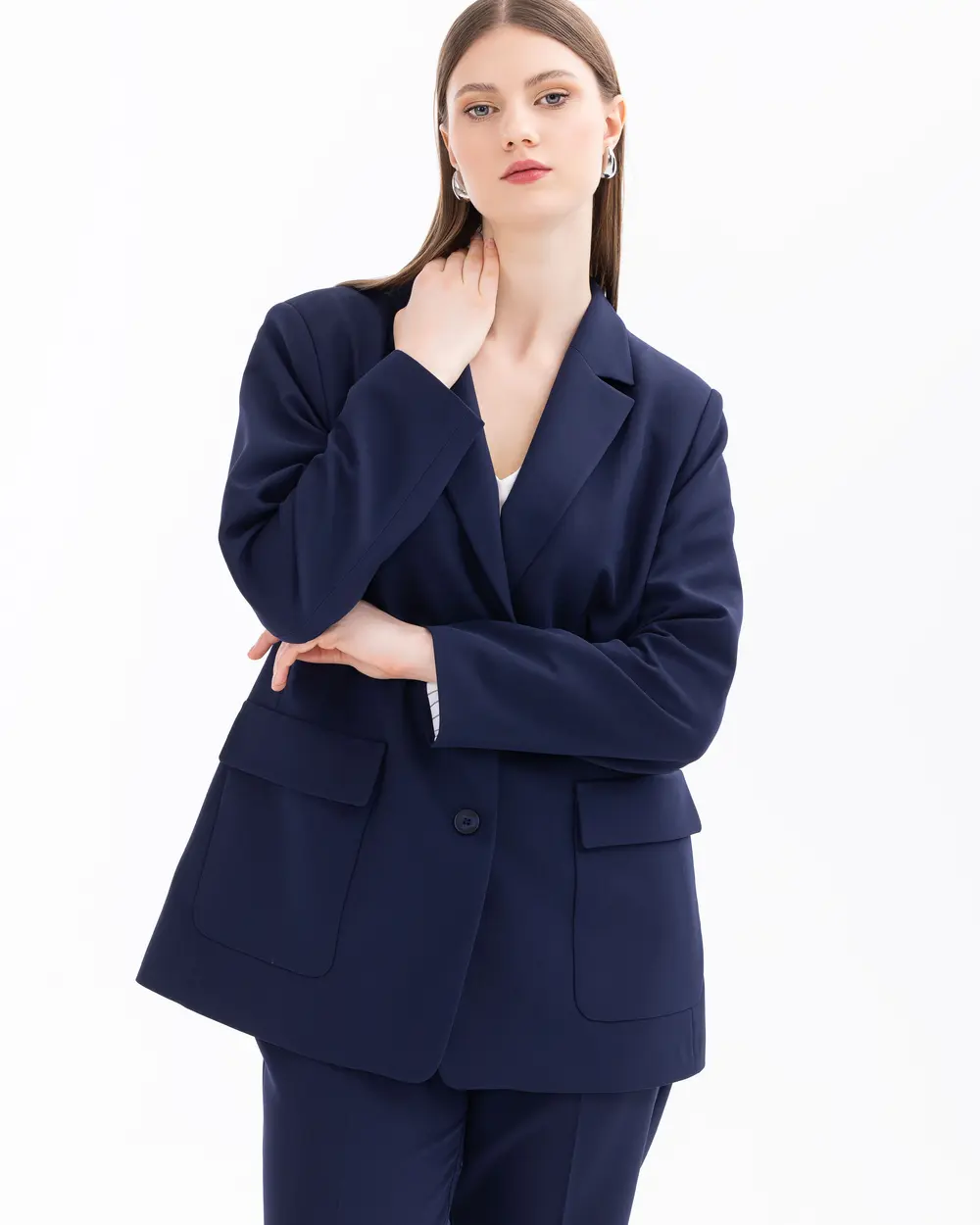 Plus Size Jacket Collar Pocket Blazer Jacket