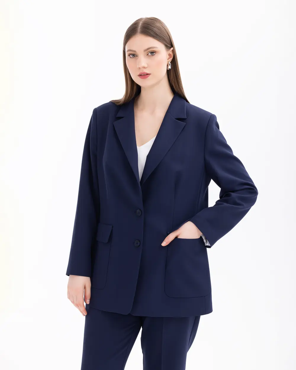 Plus Size Jacket Collar Pocket Blazer Jacket