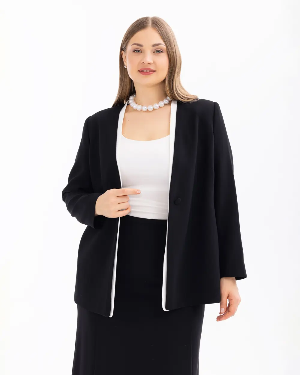 Plus Size V-Neck Woven Jacket