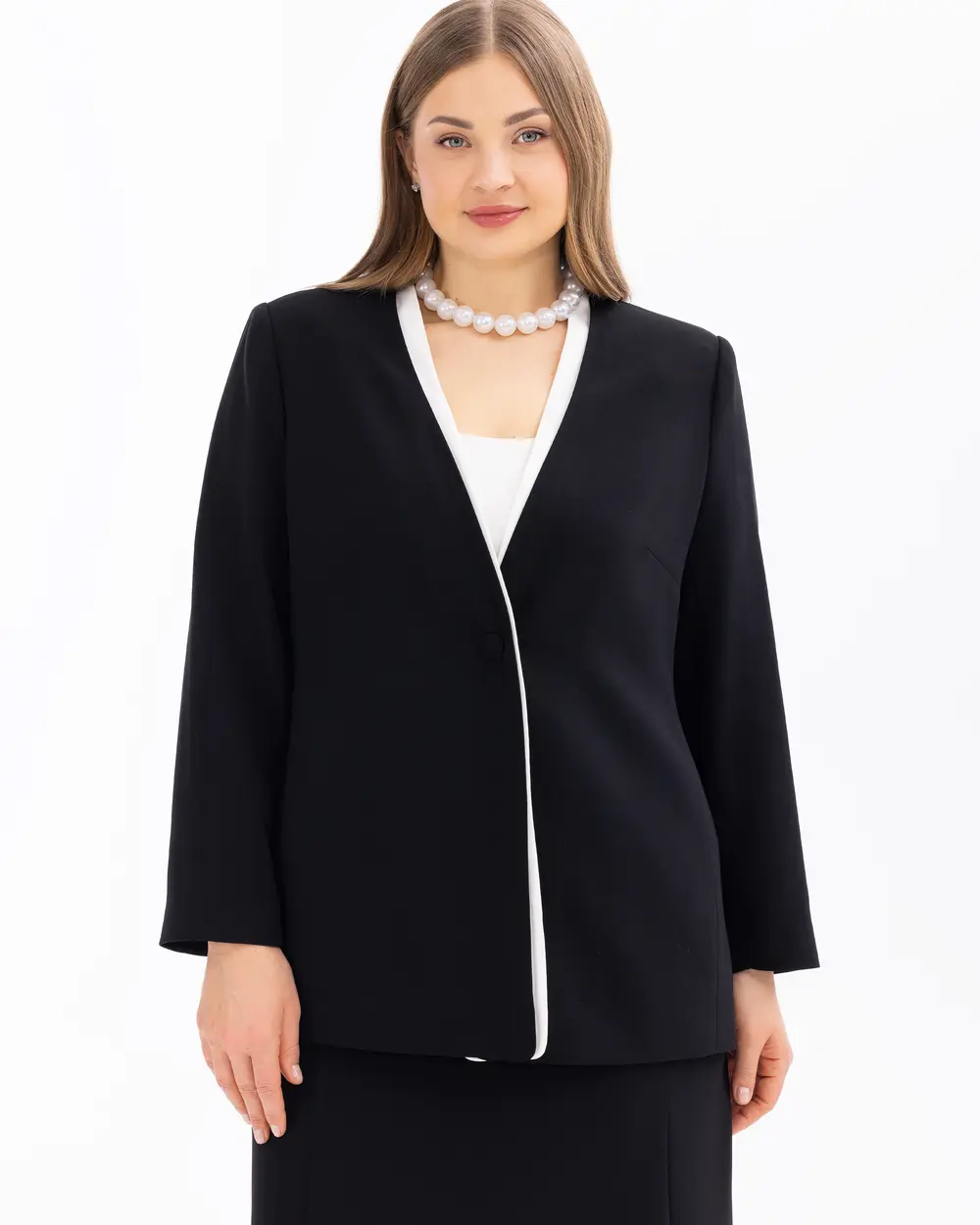 Plus Size V-Neck Woven Jacket