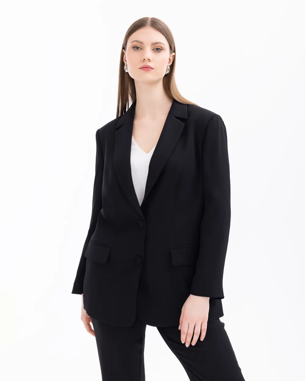 Plus Size Double-Breasted Collar Buttoned Blazer Jacket