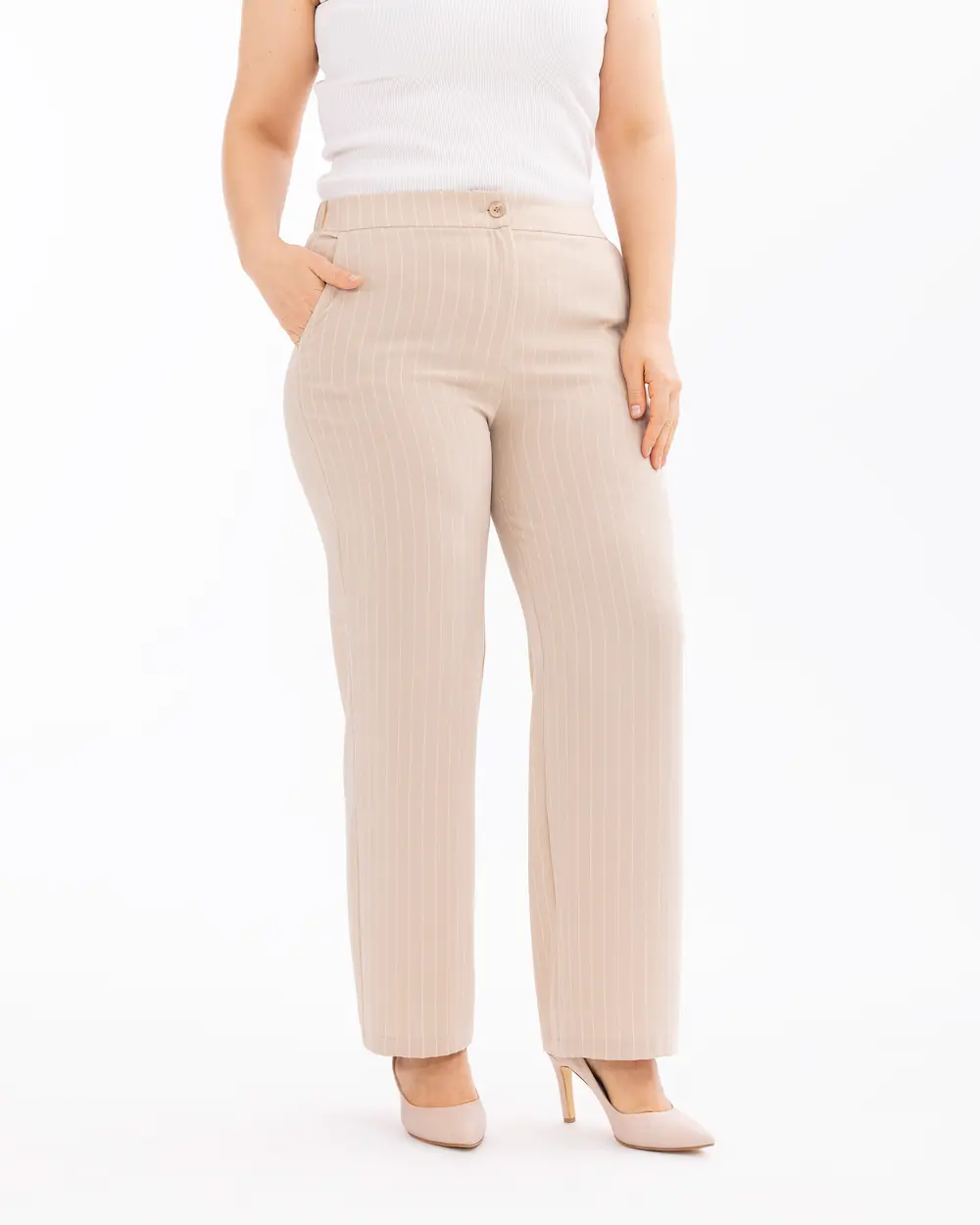 Plus Size Striped Zipper Detailed Pants