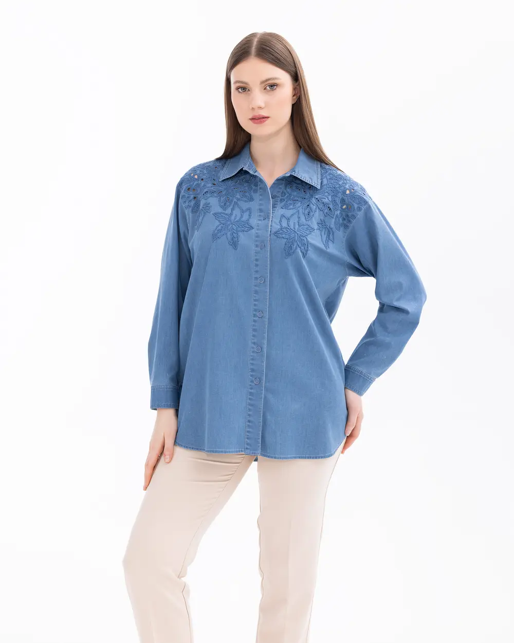 Plus Size Buttoned Long Sleeve Shirt