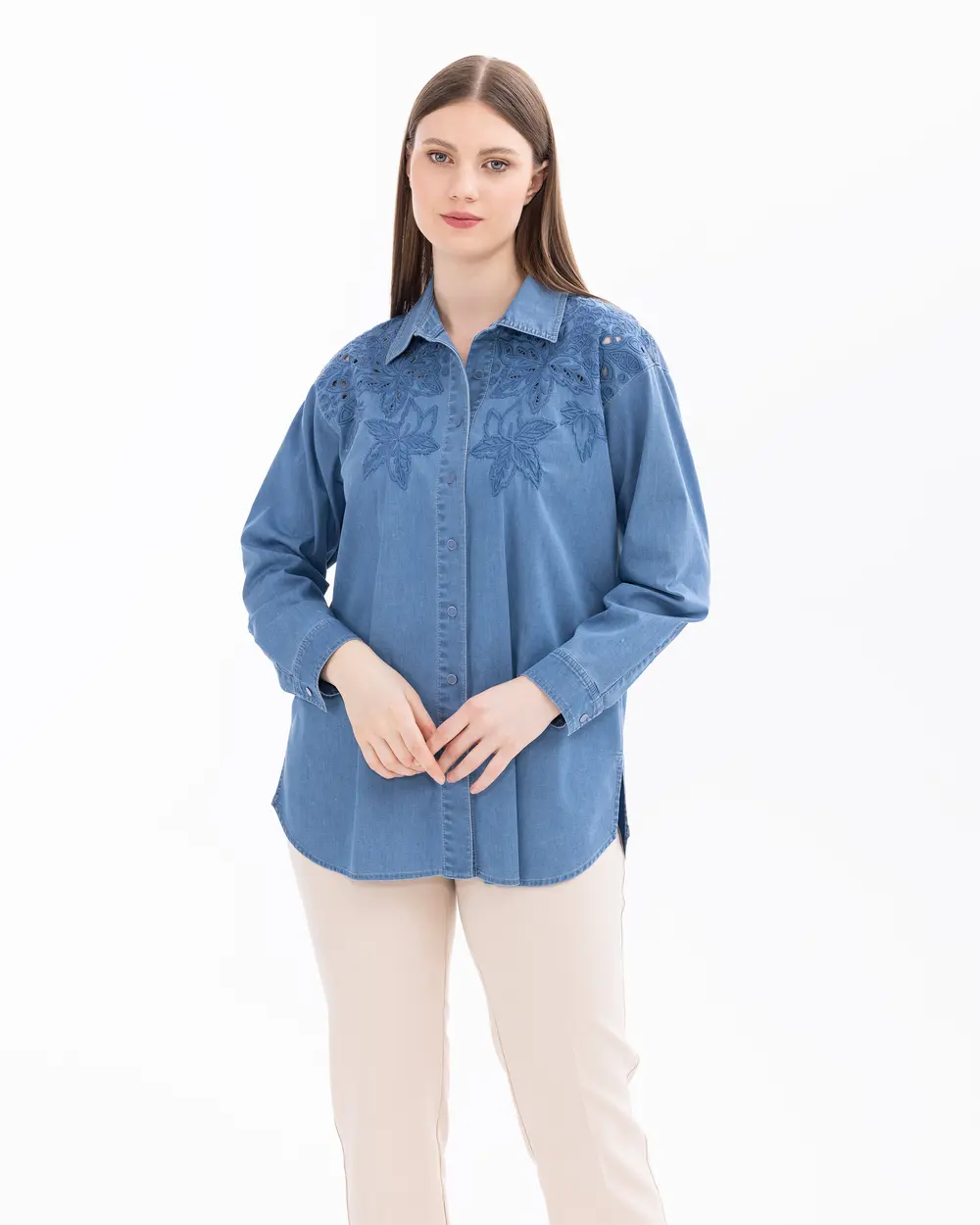 Plus Size Buttoned Long Sleeve Shirt