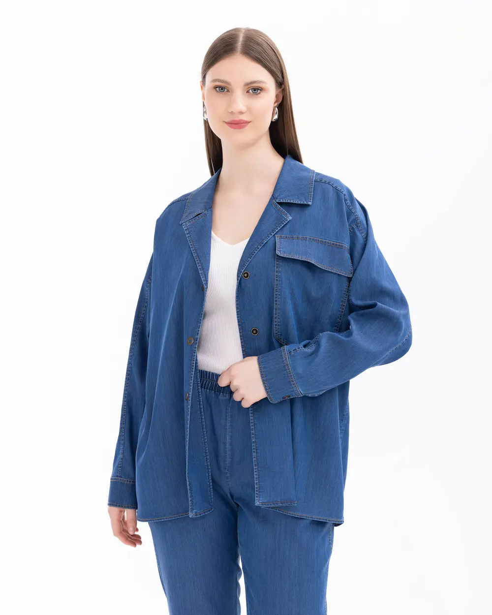 Büyük Beden Düğmeli Jean Ceket