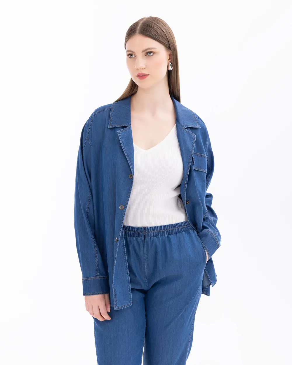 Büyük Beden Düğmeli Jean Ceket