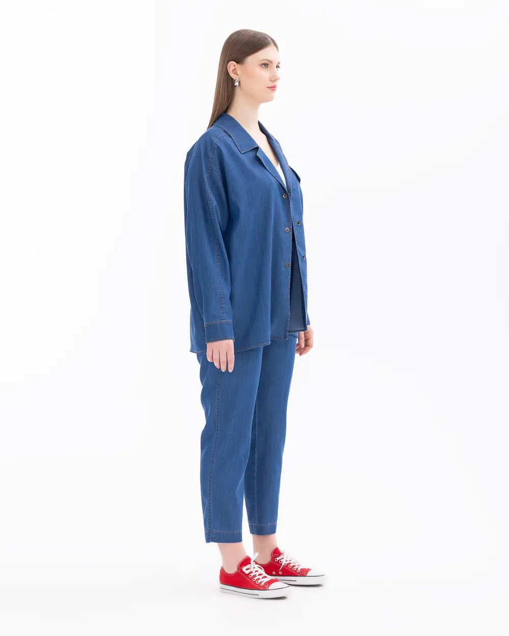 Büyük Beden Düğmeli Jean Ceket