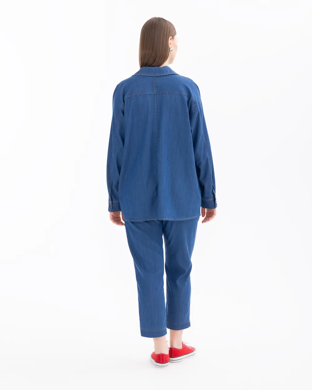 Büyük Beden Düğmeli Jean Ceket