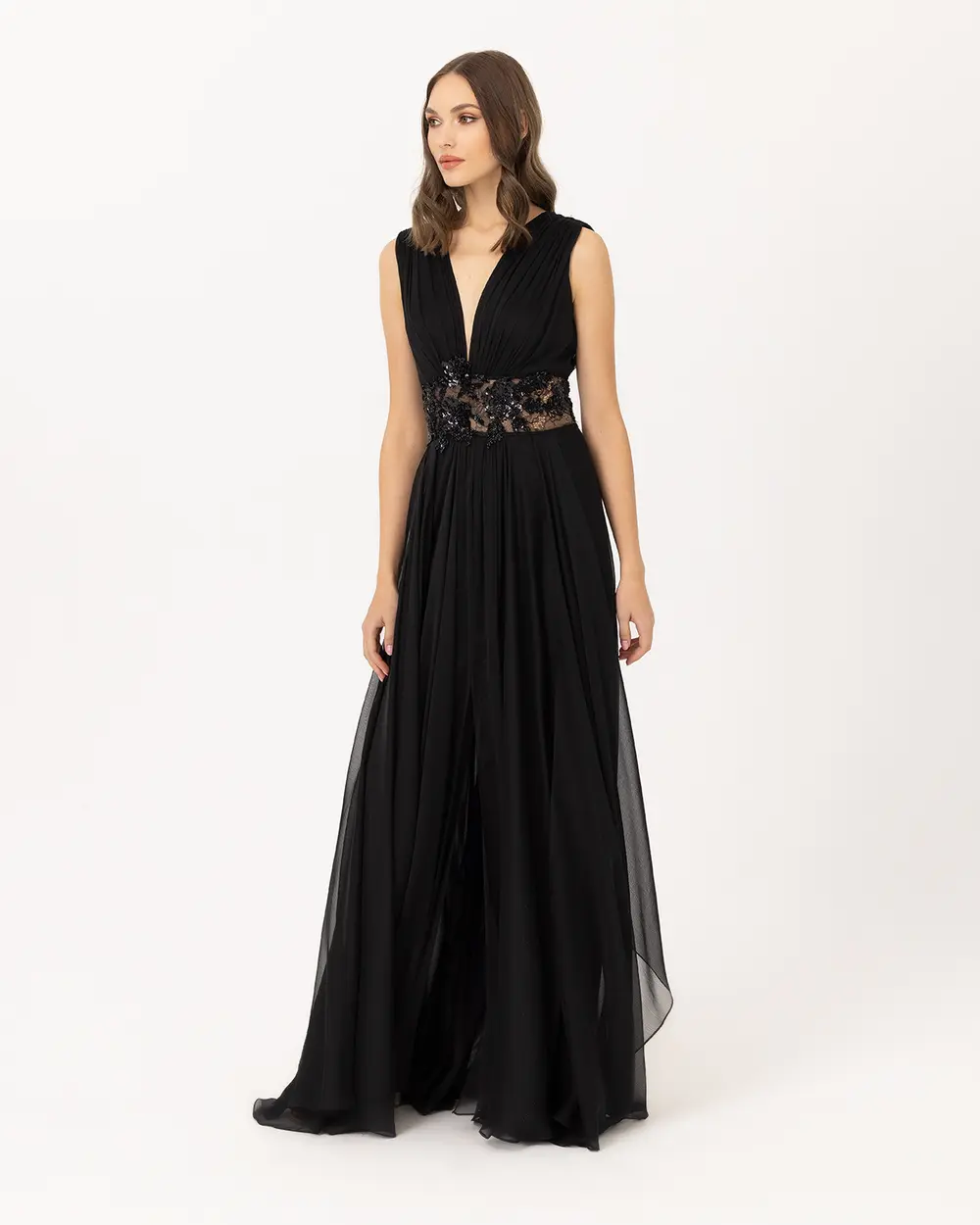 A Cut V Neck Chiffon Evening Dress