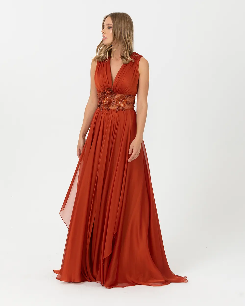 A Kesim V Yaka Şifon Abiye