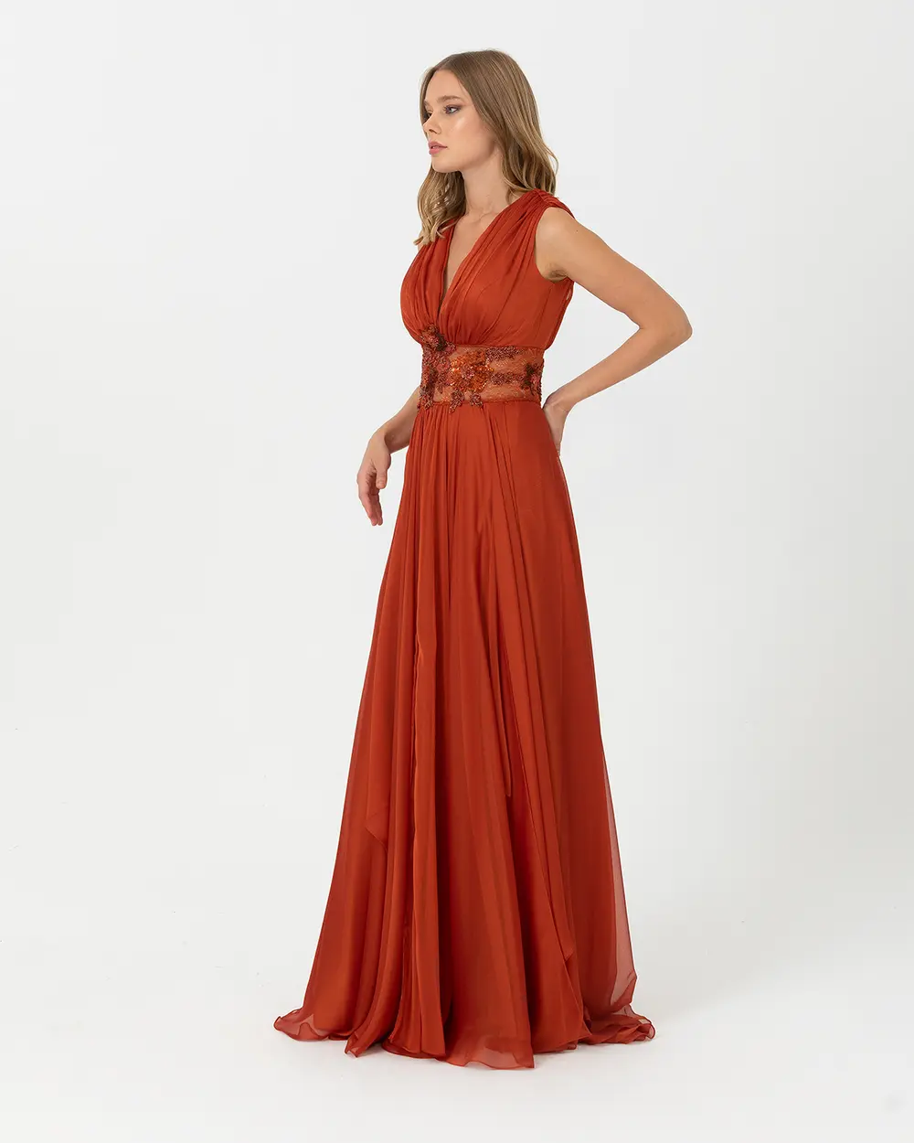 A Kesim V Yaka Şifon Abiye