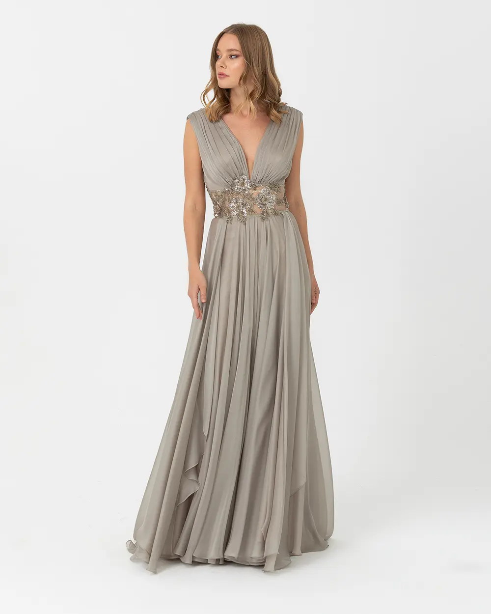 A Kesim V Yaka Şifon Abiye