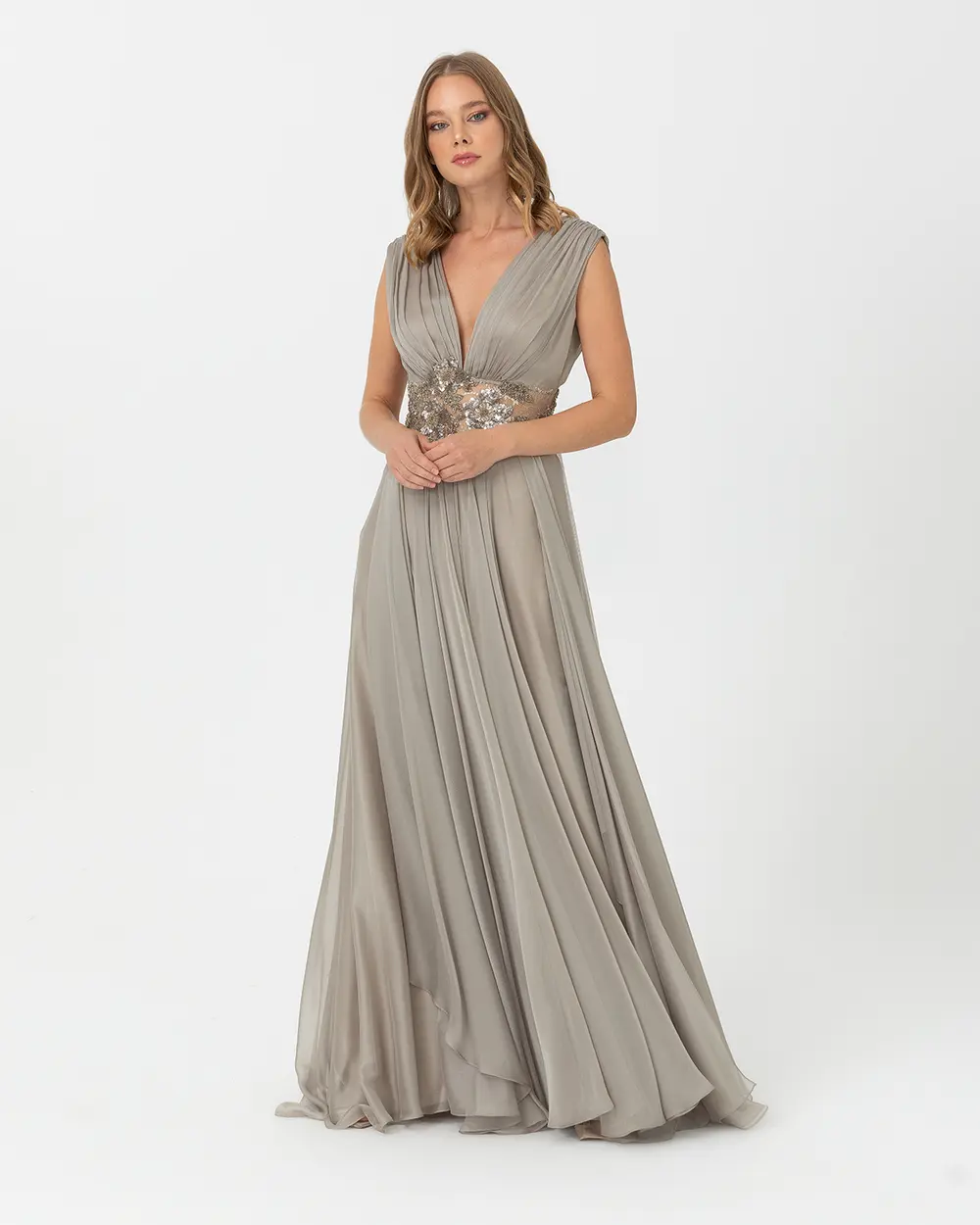 A Kesim V Yaka Şifon Abiye