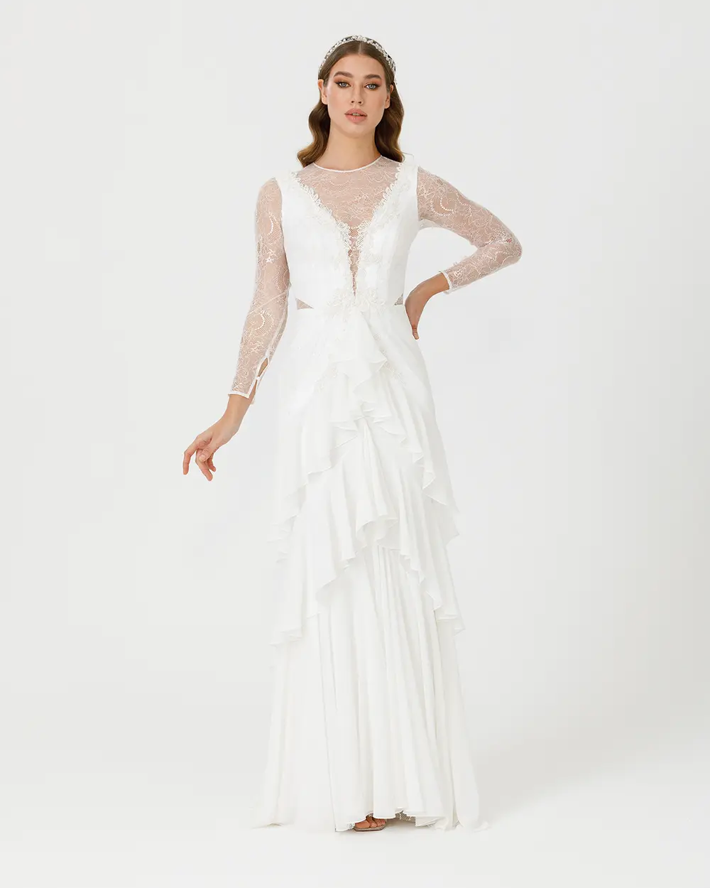 A Kesim Sıfır Yaka Şifon Abiye