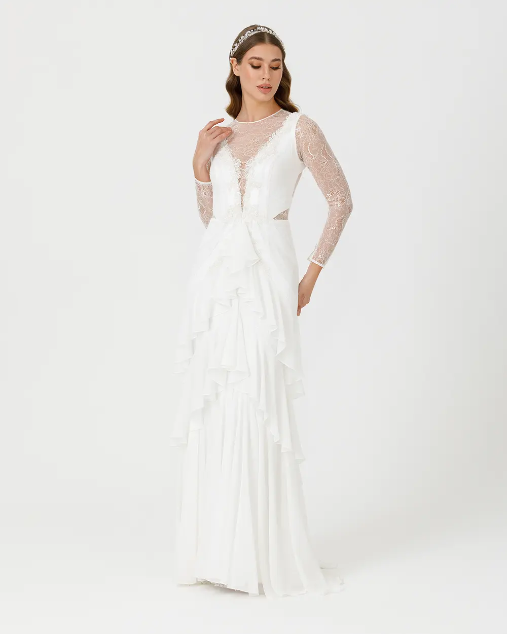 A Kesim Sıfır Yaka Şifon Abiye