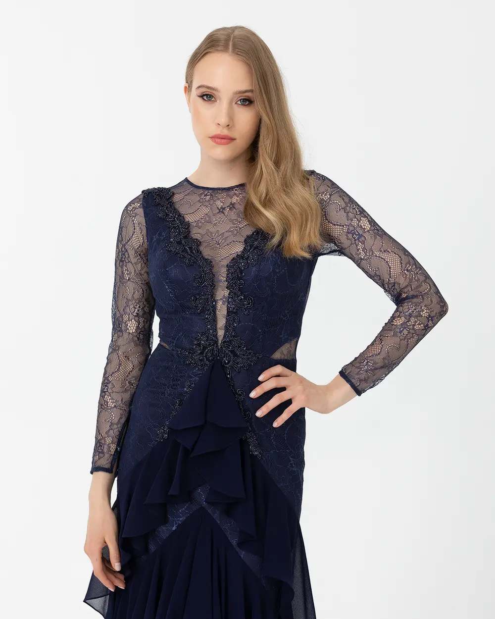 A Kesim Sıfır Yaka Şifon Abiye