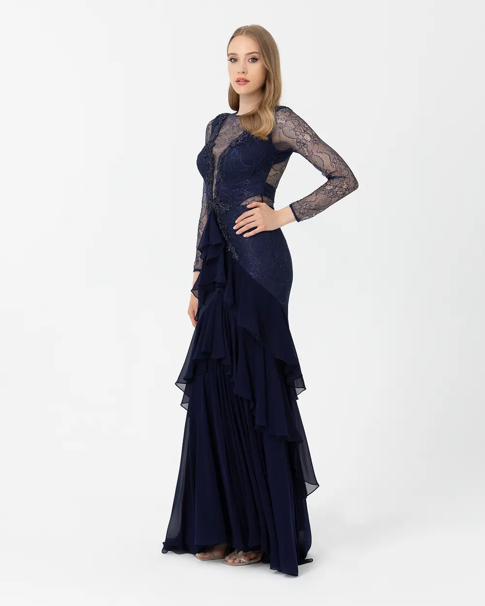 A Kesim Sıfır Yaka Şifon Abiye