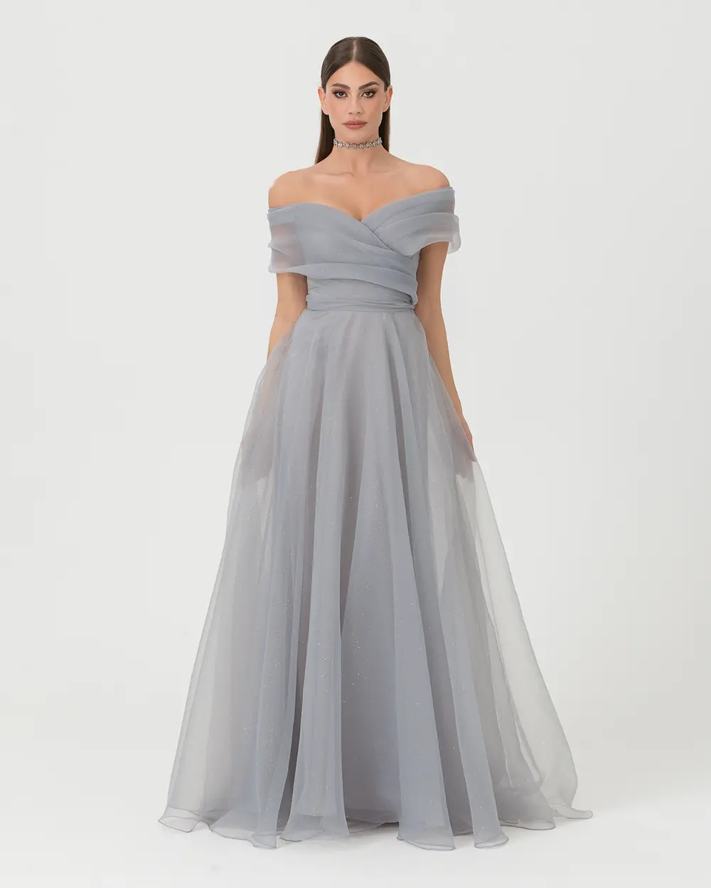 Açık Omuz Maxi Boy Tül Abiye