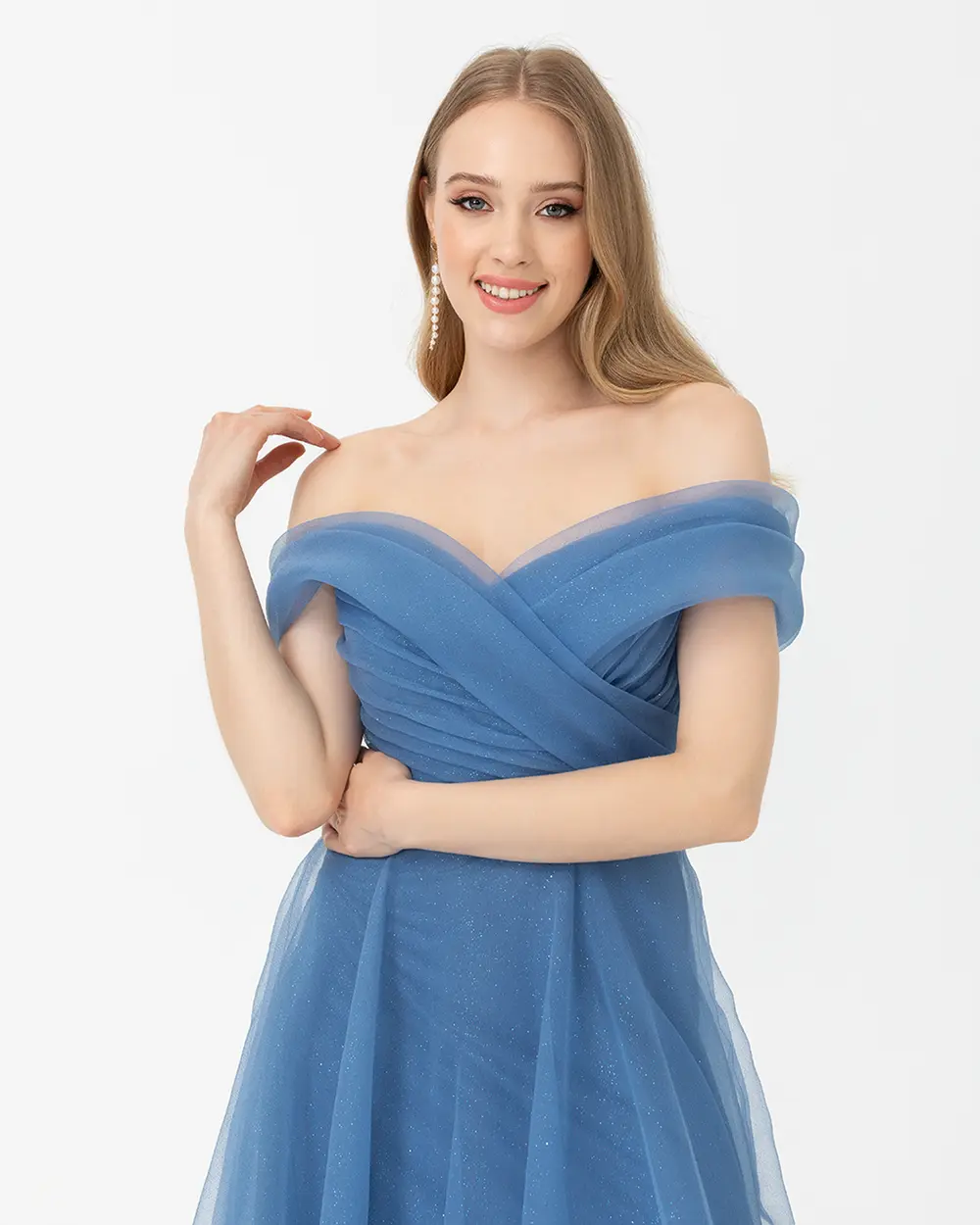 Açık Omuz Maxi Boy Tül Abiye