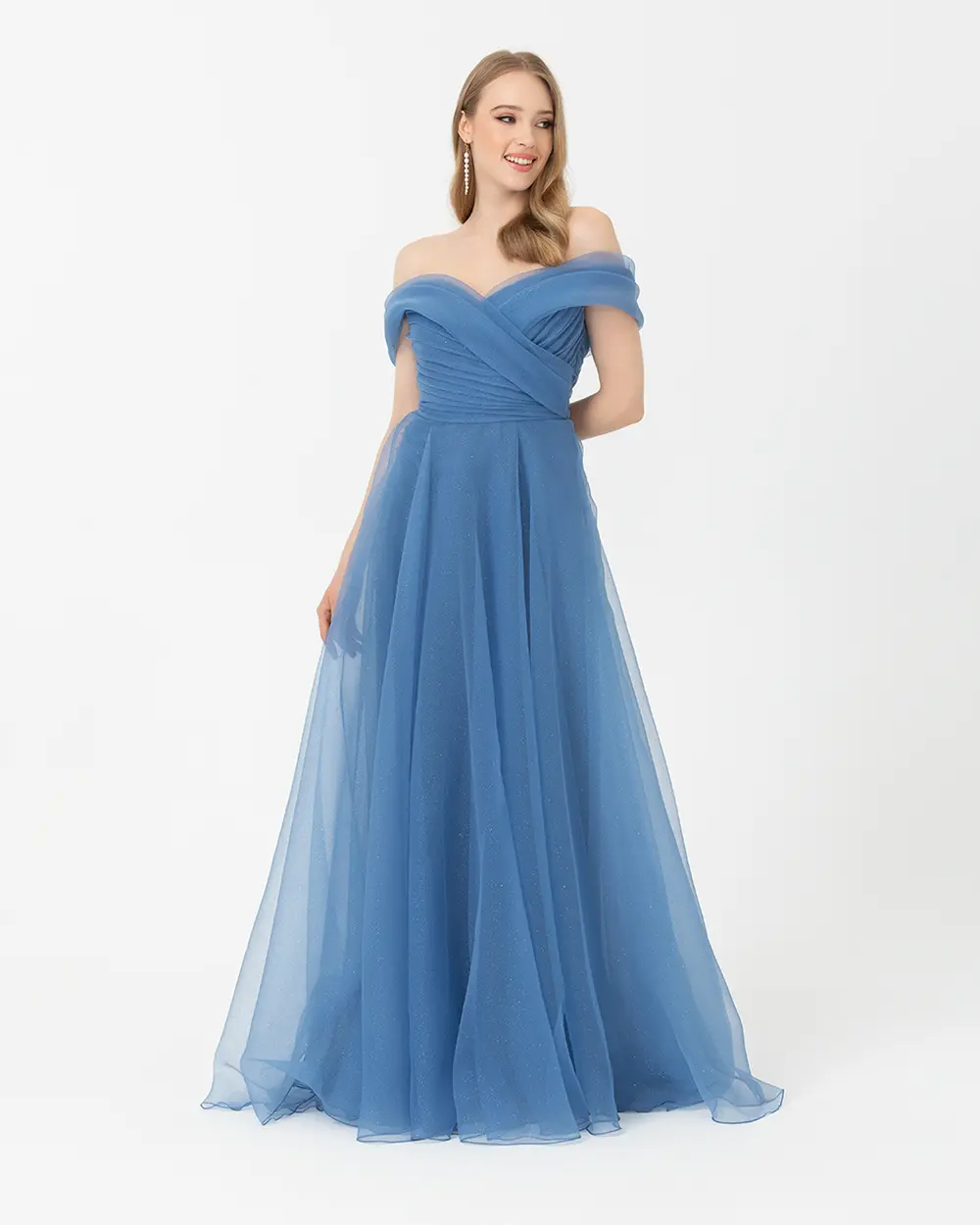 Açık Omuz Maxi Boy Tül Abiye