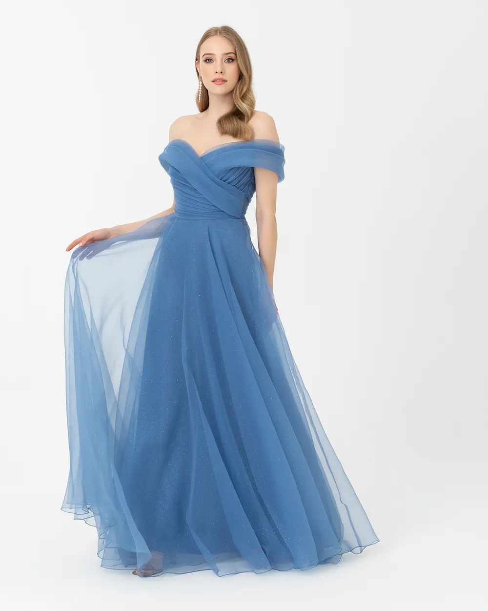 Açık Omuz Maxi Boy Tül Abiye