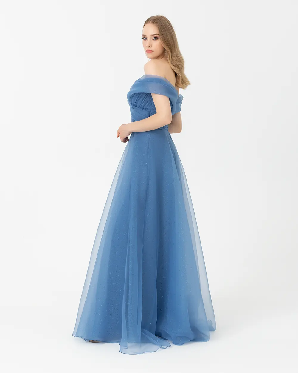 Açık Omuz Maxi Boy Tül Abiye