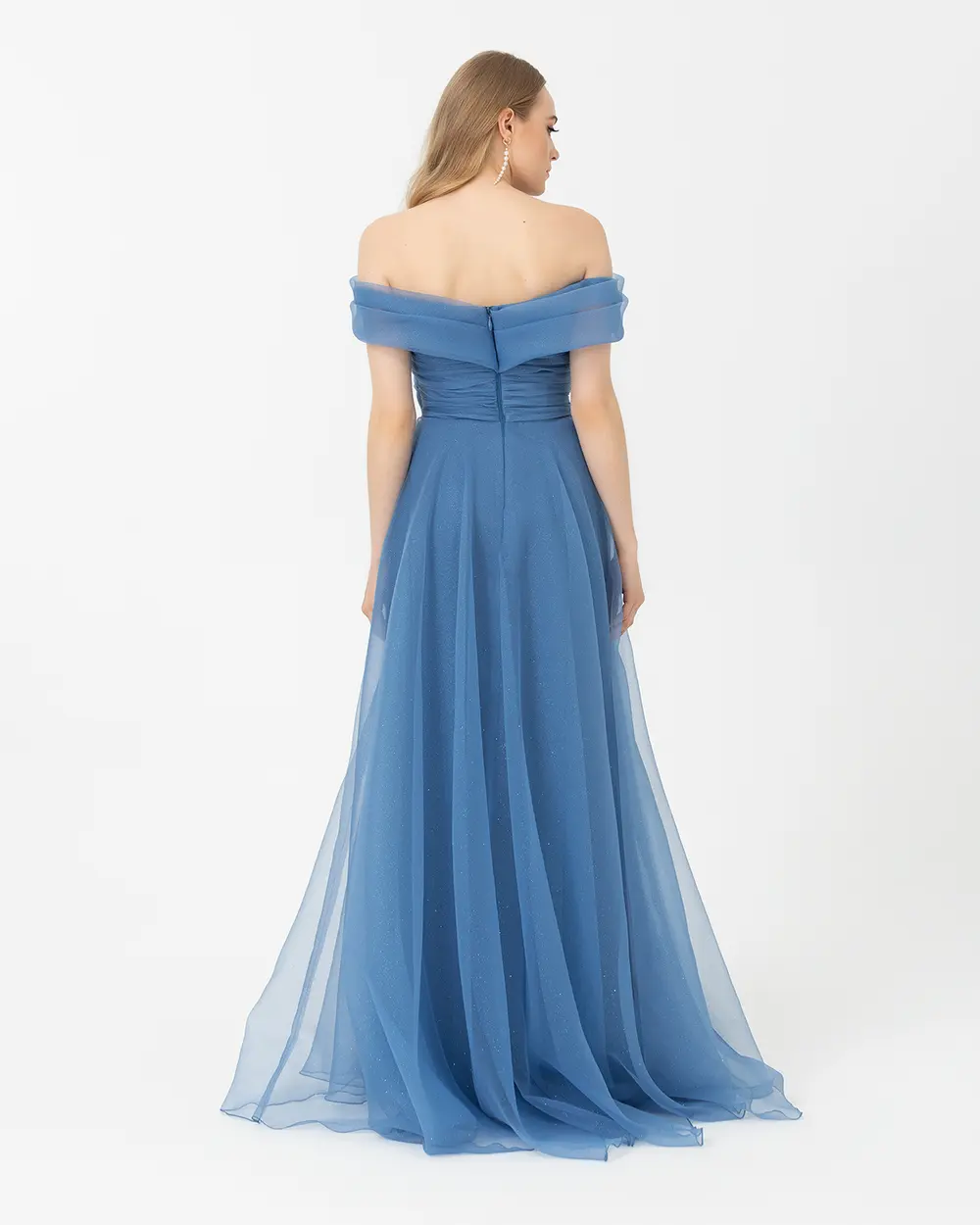 Açık Omuz Maxi Boy Tül Abiye