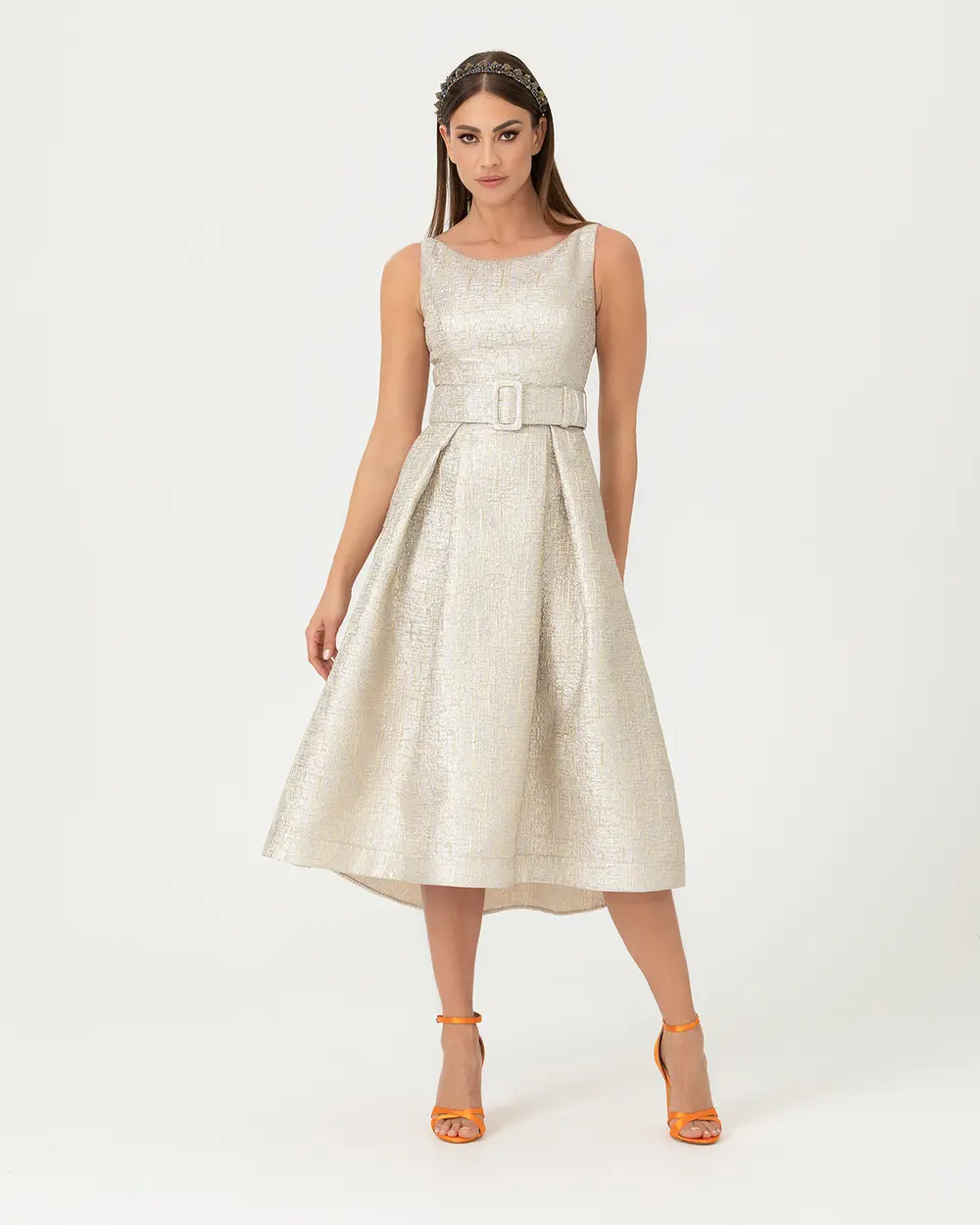 Belted Sleeveless Evening Dress