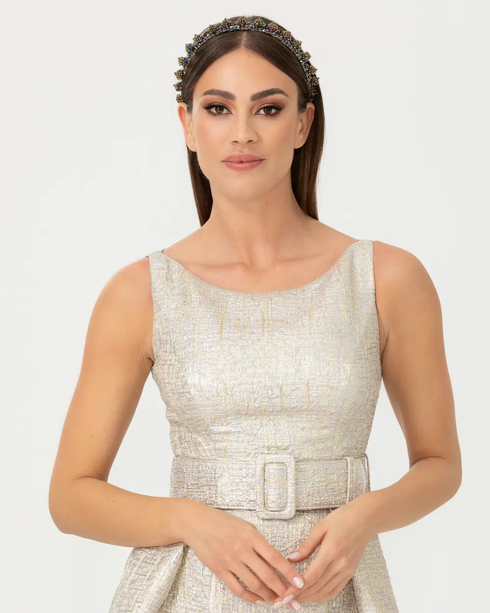 Belted Sleeveless Evening Dress