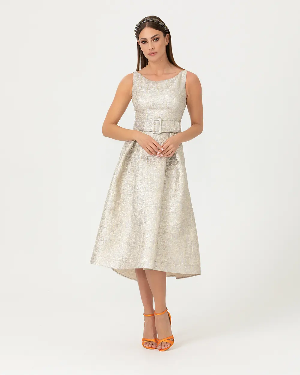 Belted Sleeveless Evening Dress