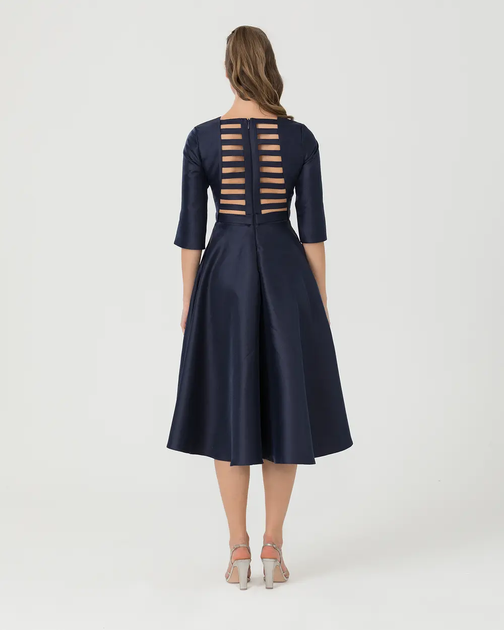 Sıfır Yaka Midi Boy Kemerli Abiye