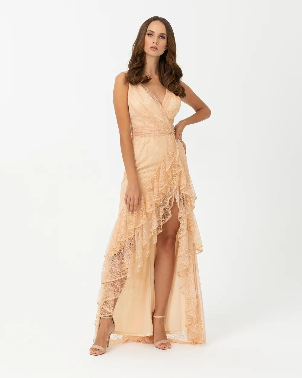 V Yaka Işlemeli Volanlı Abiye