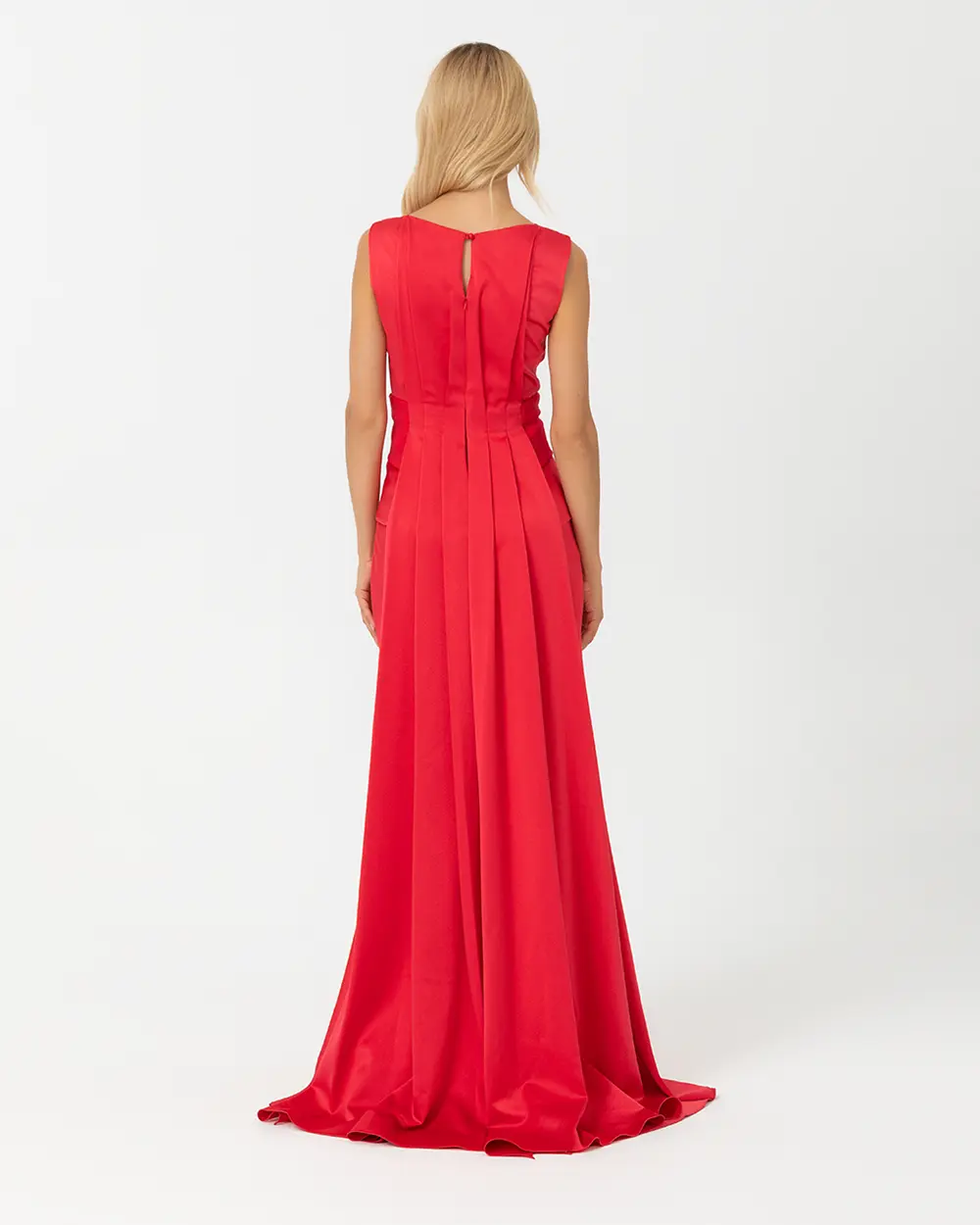  V Neck Sleeveless Crepe Evening Dress