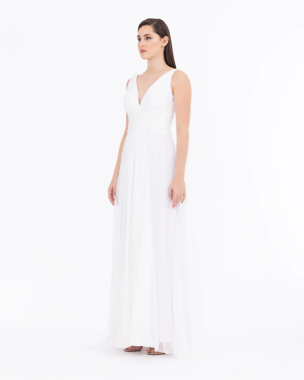 Slit Maxi Length V-Neck Evening Dress