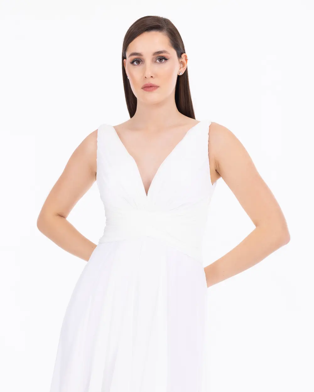 Slit Maxi Length V-Neck Evening Dress
