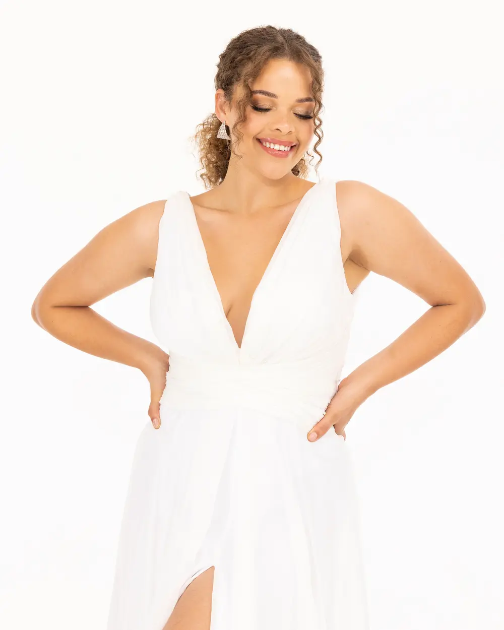 Slit Maxi Length V-Neck Evening Dress