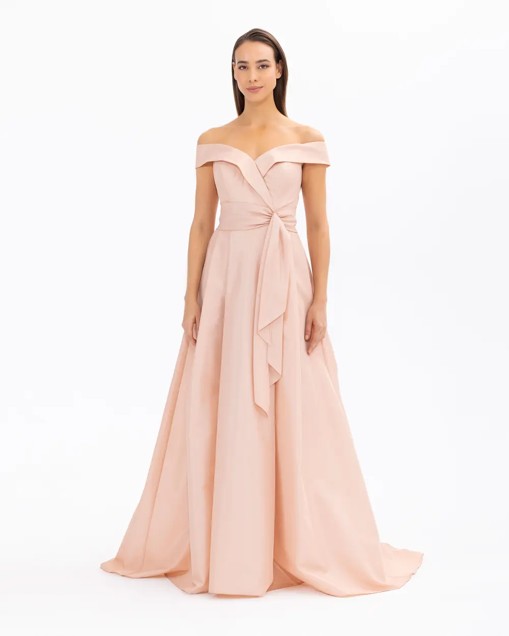 Straplez Yaka Açık Omuz Maxi Boy Abiye