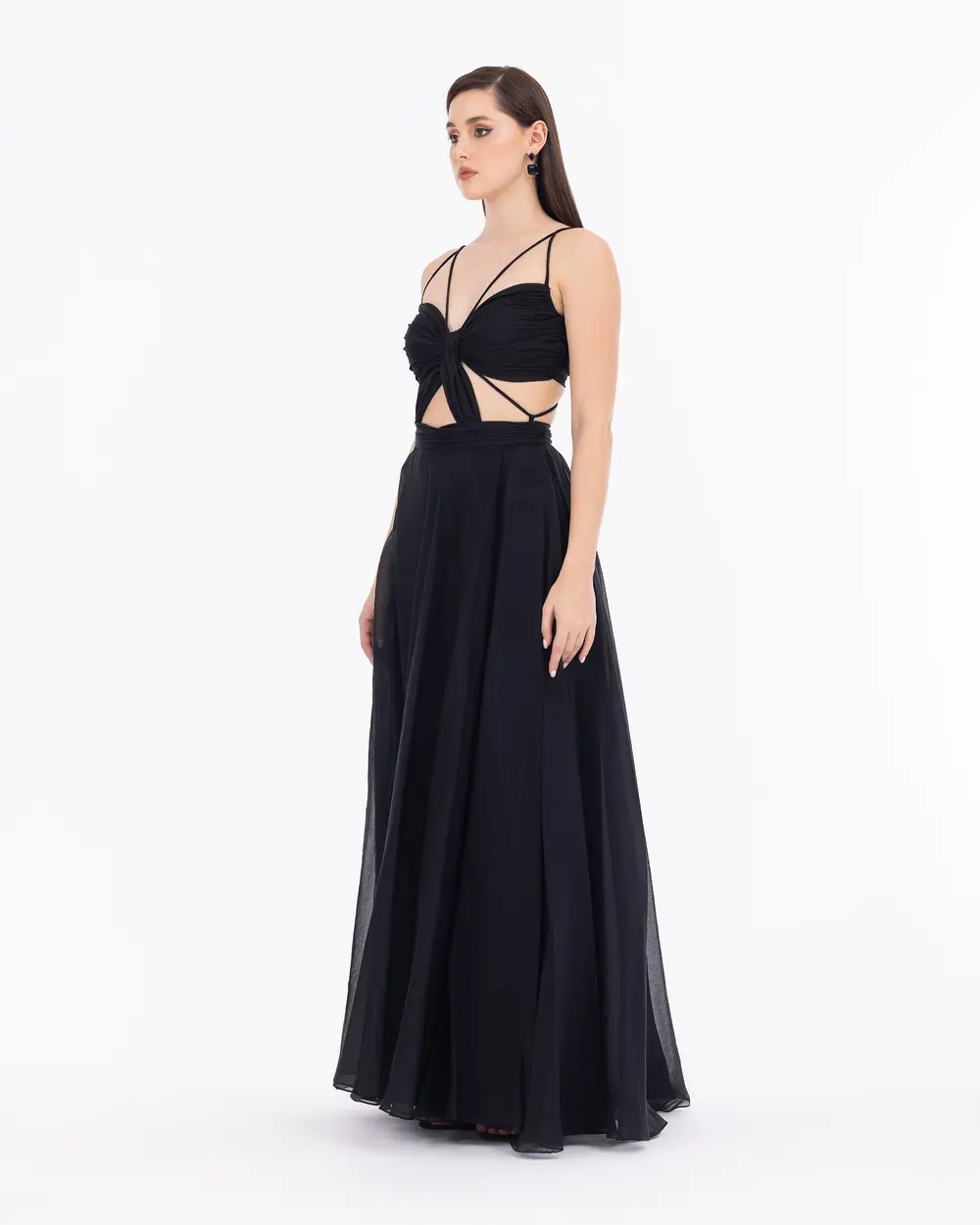 Kalp Yaka Yırtmaçlı Şifon Abiye