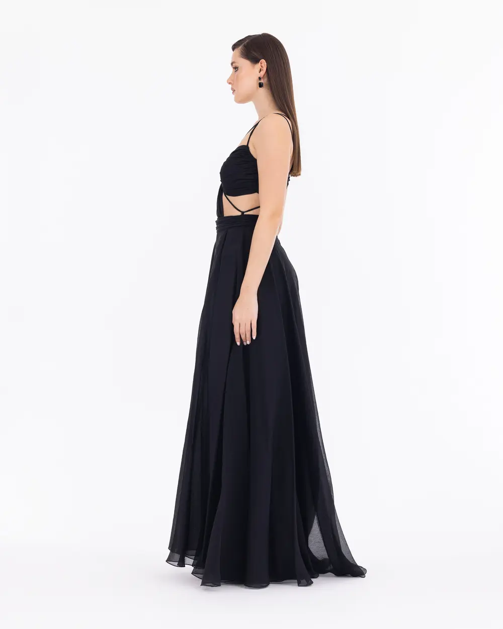 Kalp Yaka Yırtmaçlı Şifon Abiye