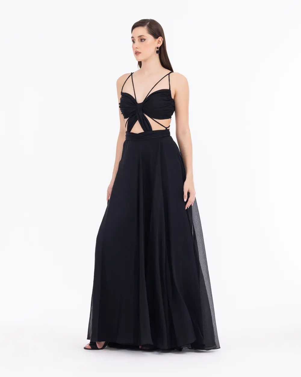 Kalp Yaka Yırtmaçlı Şifon Abiye