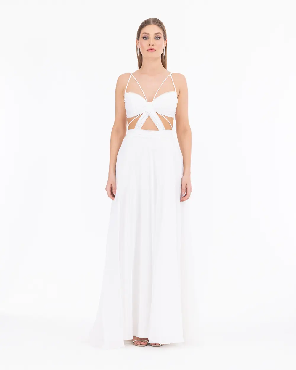 Kalp Yaka Yırtmaçlı Şifon Abiye