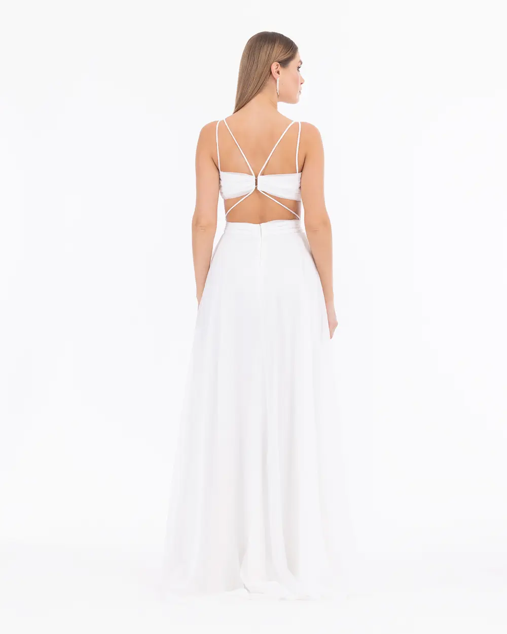 Kalp Yaka Yırtmaçlı Şifon Abiye