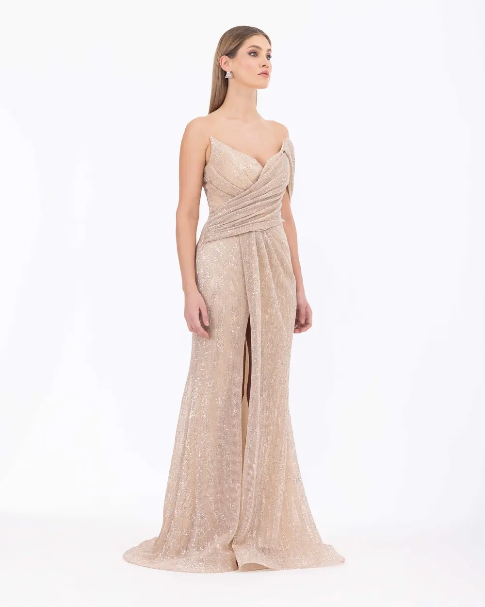 Büzgülü Kırlangıç Yakalı Pul Detaylı  Abiye