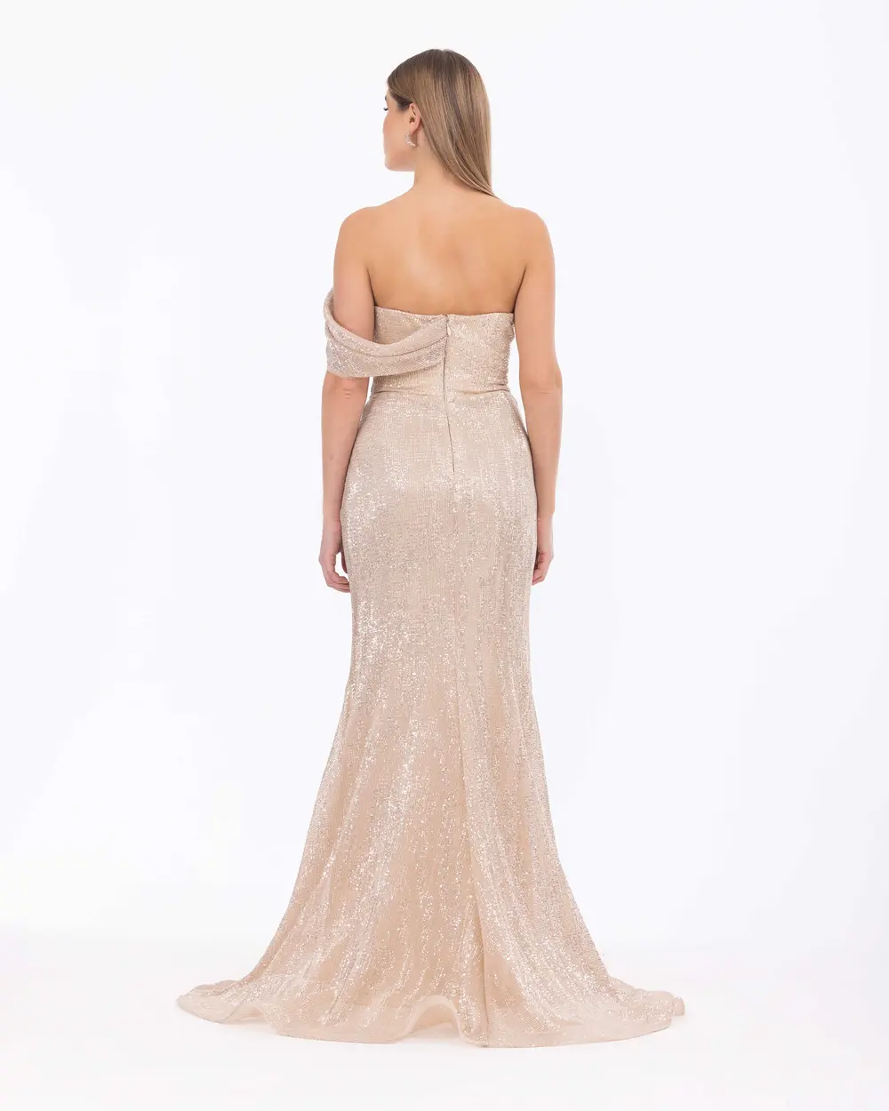 Büzgülü Kırlangıç Yakalı Pul Detaylı  Abiye